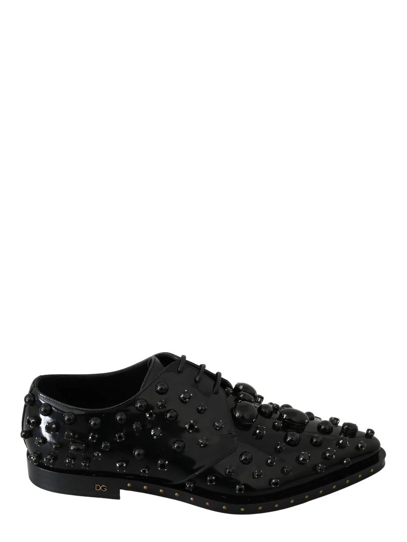 Black Leather Crystals Dress Broque Shoes