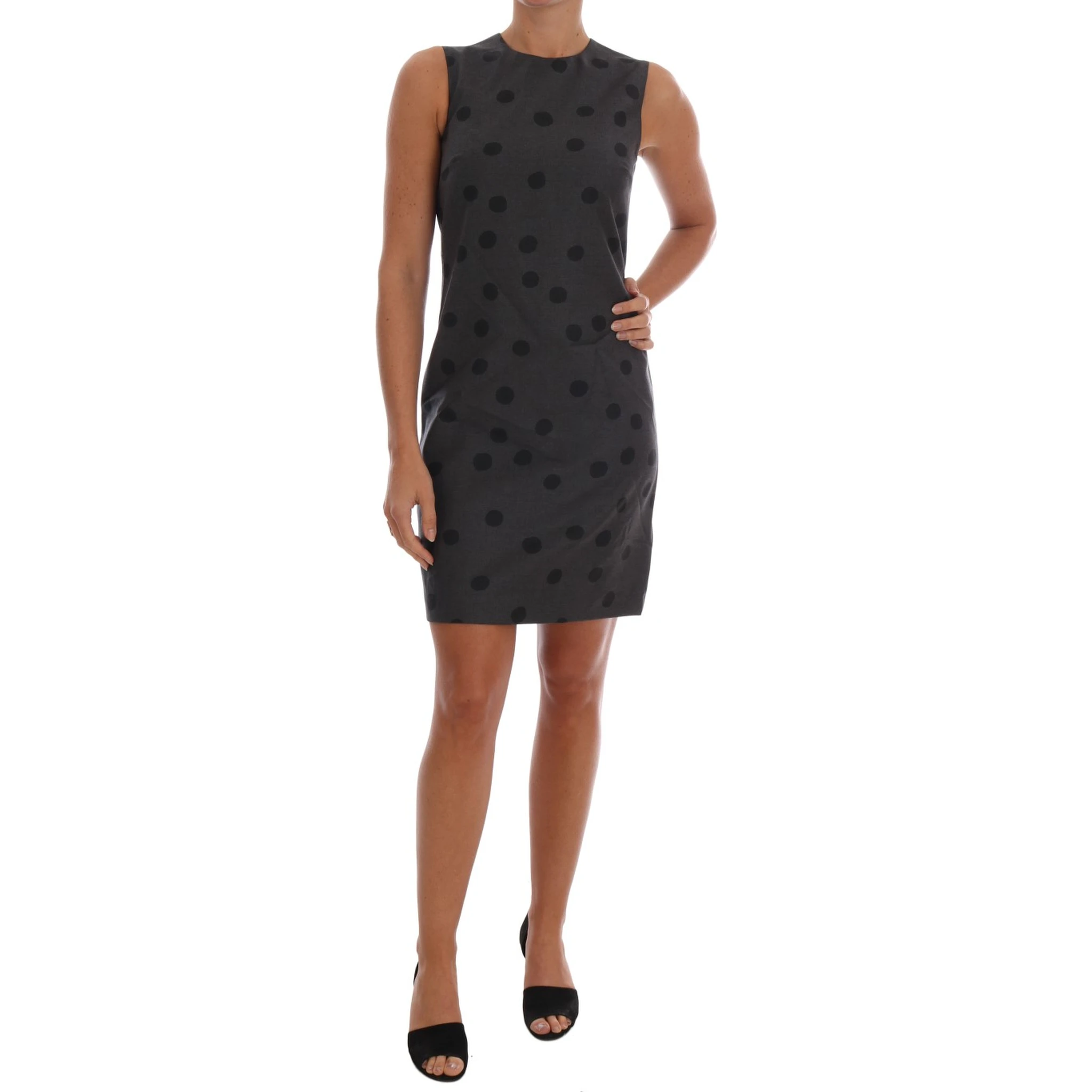 Gray Polka Dotted Sheath Wool Dress