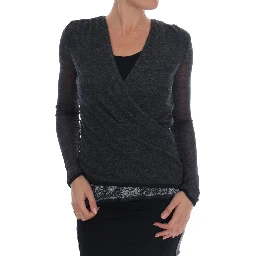 Gray Wool Lace Top Long Sleeved T-shirt