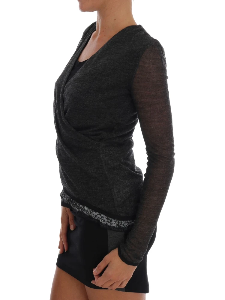 Gray Wool Lace Top Long Sleeved T-shirt alternative
