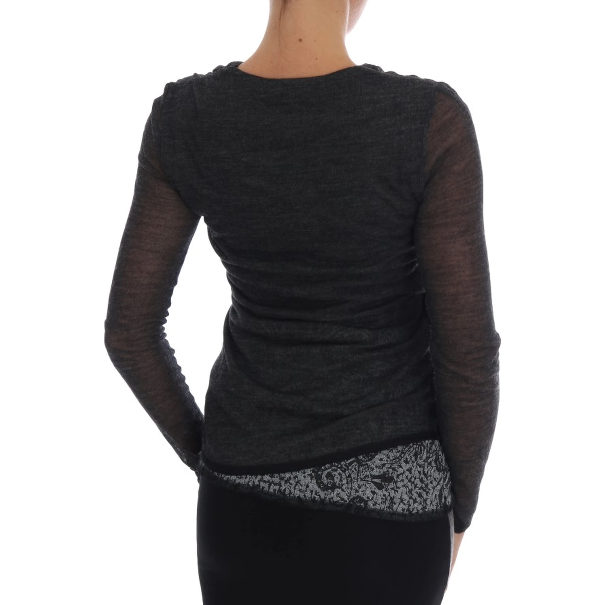 Gray Wool Lace Top Long Sleeved T-shirt