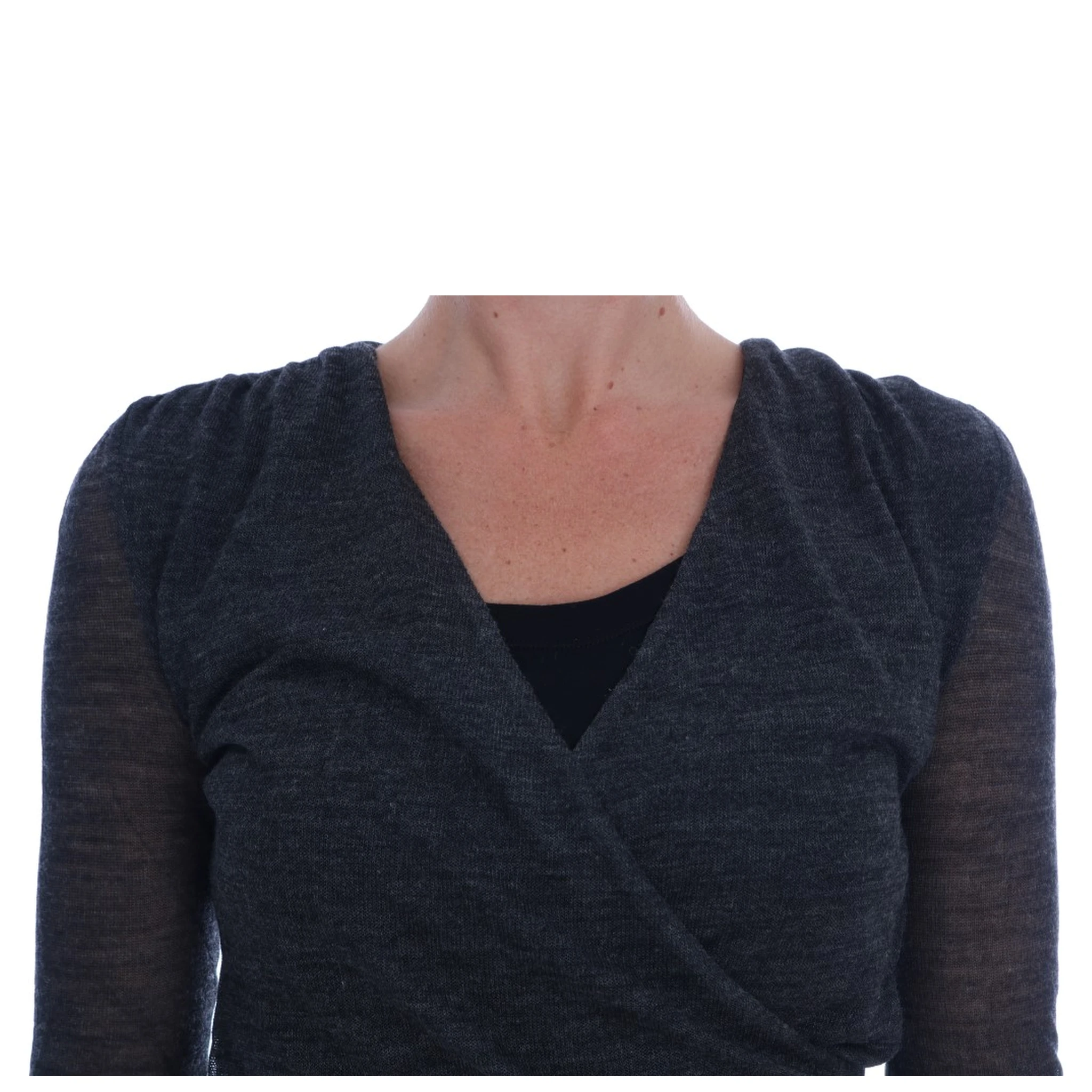 Gray Wool Lace Top Long Sleeved T-shirt