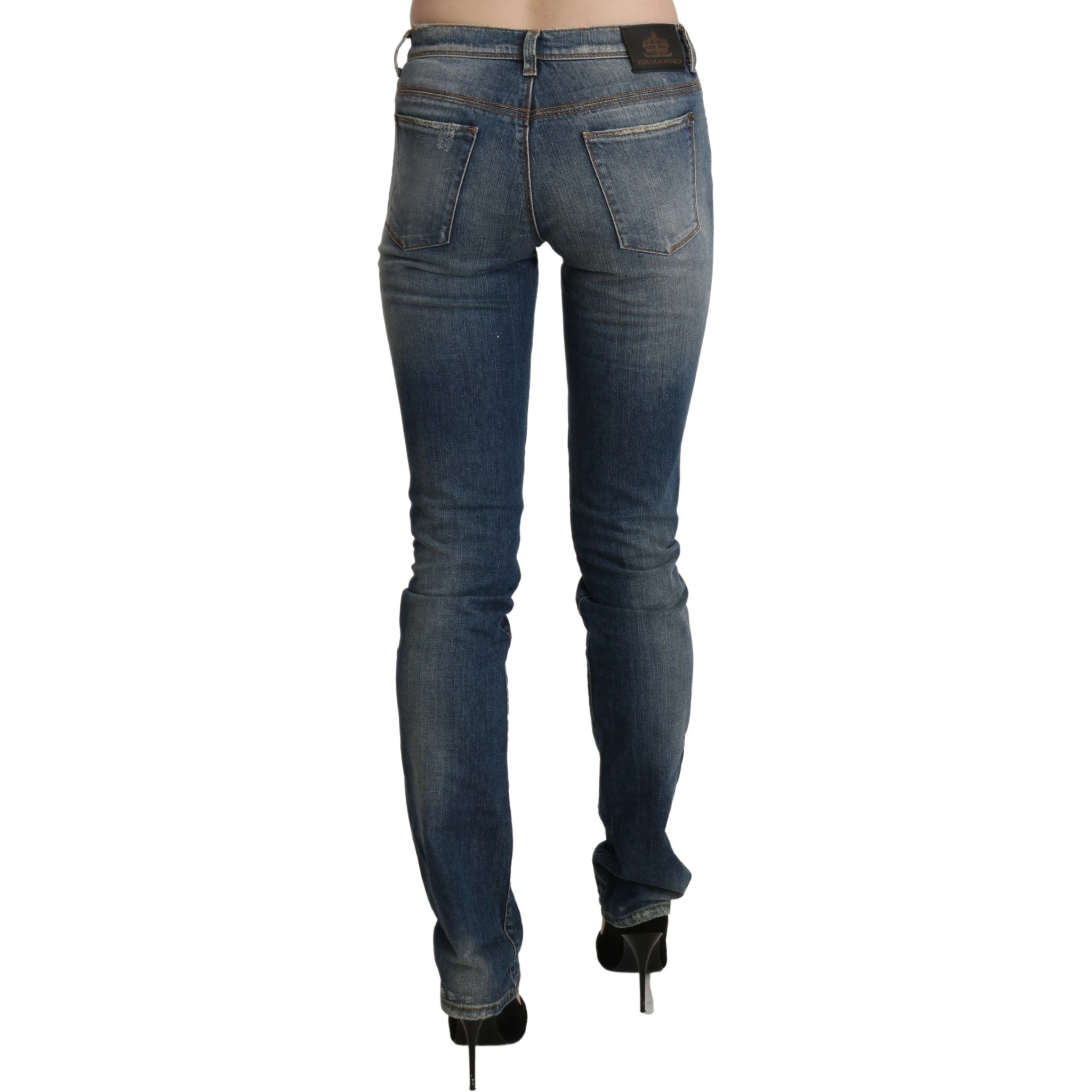 Blue Washed Mid Waist Skinny Denim Jeans