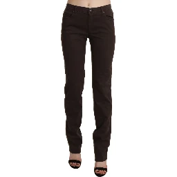 Brown Mid Waist Skinny Slim Trouser Cotton Jeans