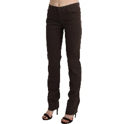 Brown Mid Waist Skinny Slim Trouser Cotton Jeans