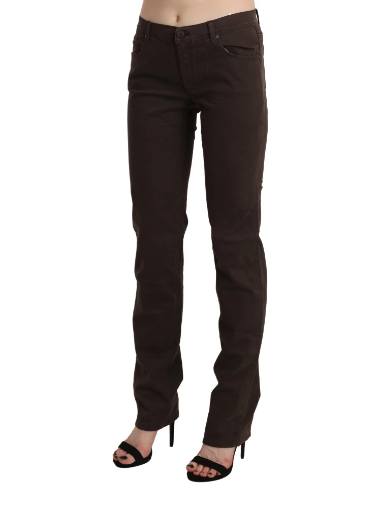 Brown Mid Waist Skinny Slim Trouser Cotton Jeans alternative