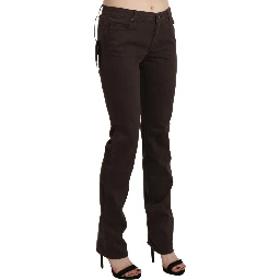 Brown Mid Waist Skinny Slim Trouser Cotton Jeans