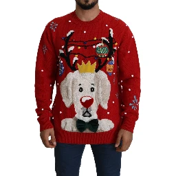 Red Christmas Dog Pullover Cashmere Sweater