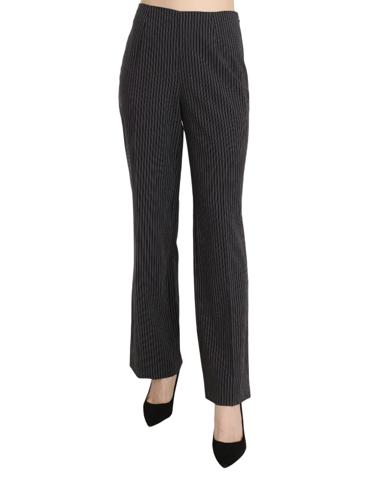 Black Striped Cotton Sretch Dress Trousers Pants