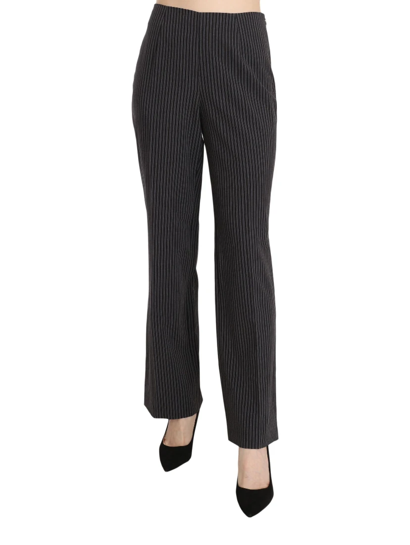Black Striped Cotton Sretch Dress Trousers Pants