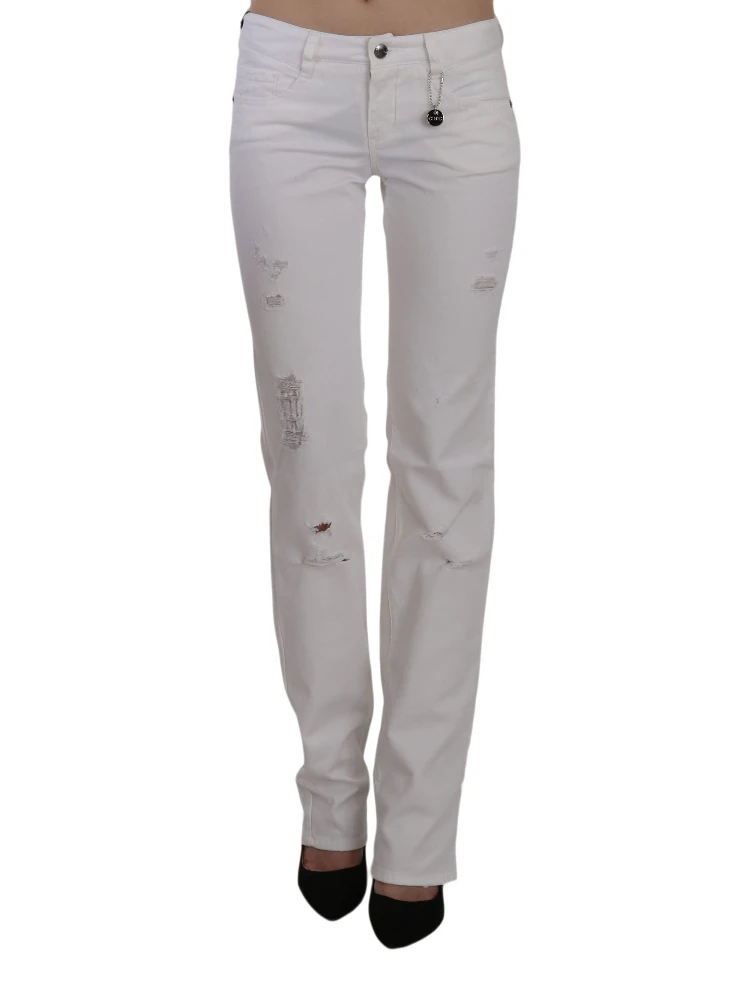 White Cotton Slim Fit Straight Jeans Pants