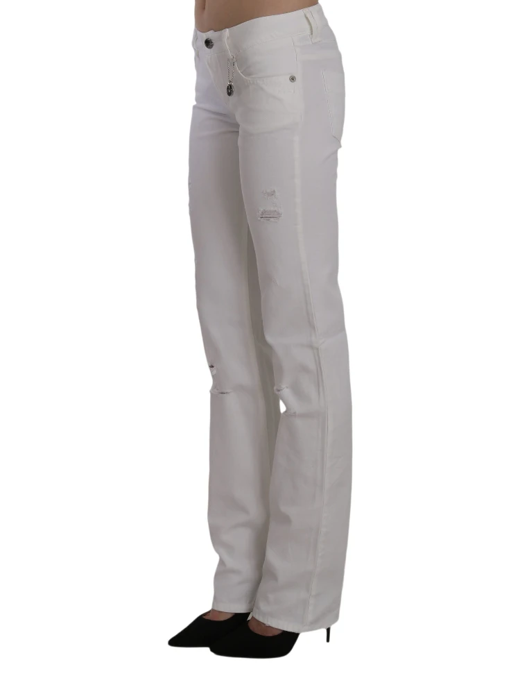 White Cotton Slim Fit Straight Jeans Pants alternative