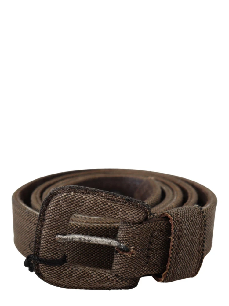 Brown Leather Logo Buckle Waist Belt