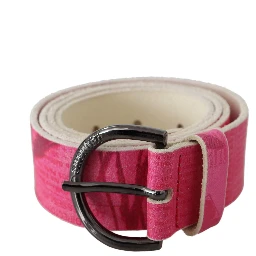 Pink Leather Letter Logo Design Round Buckle Belt