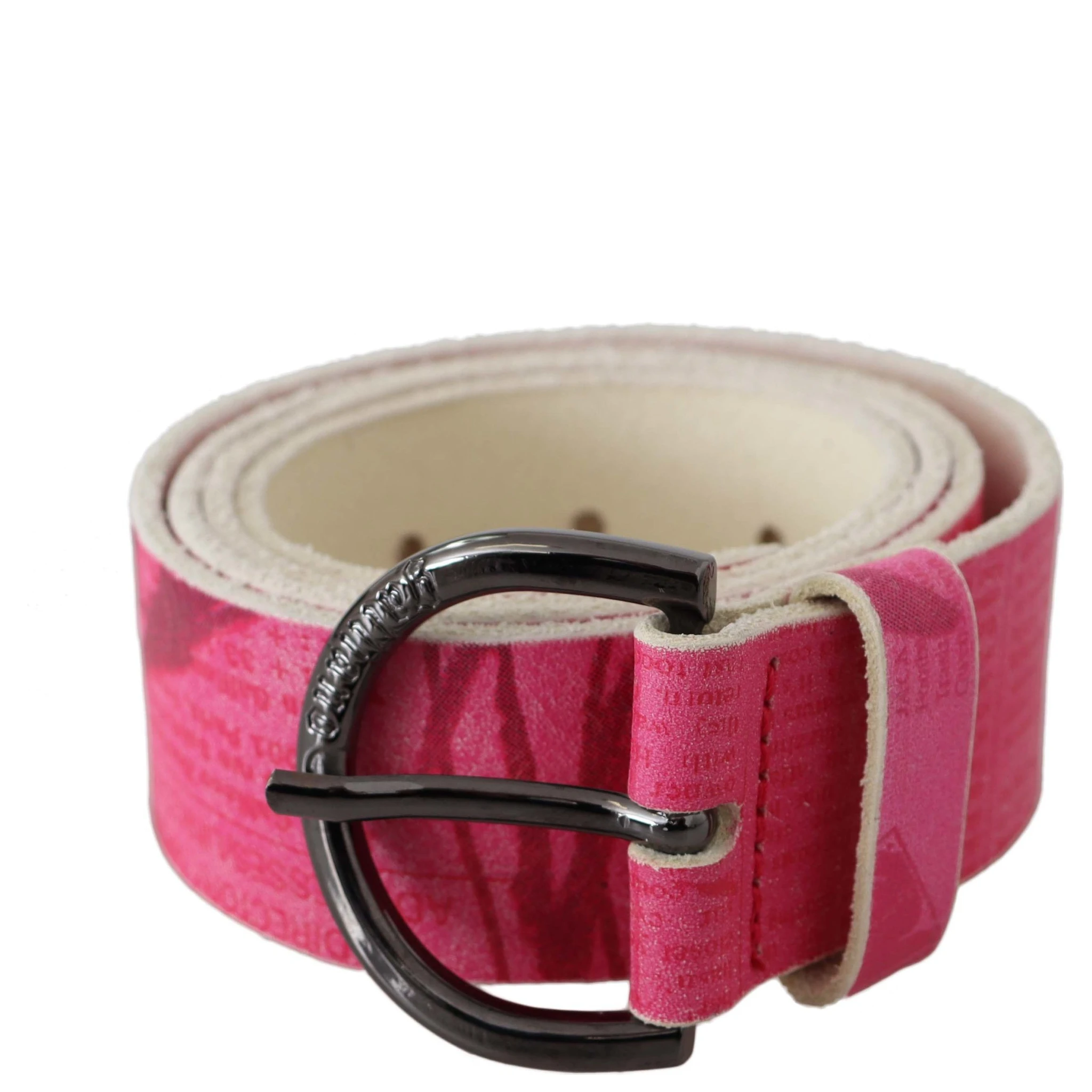 Pink Leather Letter Logo Design Round Buckle Belt