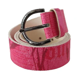 Pink Leather Letter Logo Design Round Buckle Belt