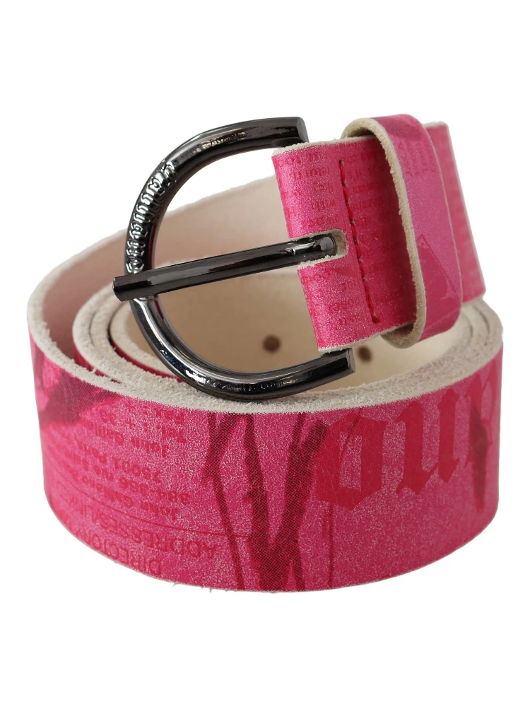 Pink Leather Letter Logo Design Round Buckle Belt alternative