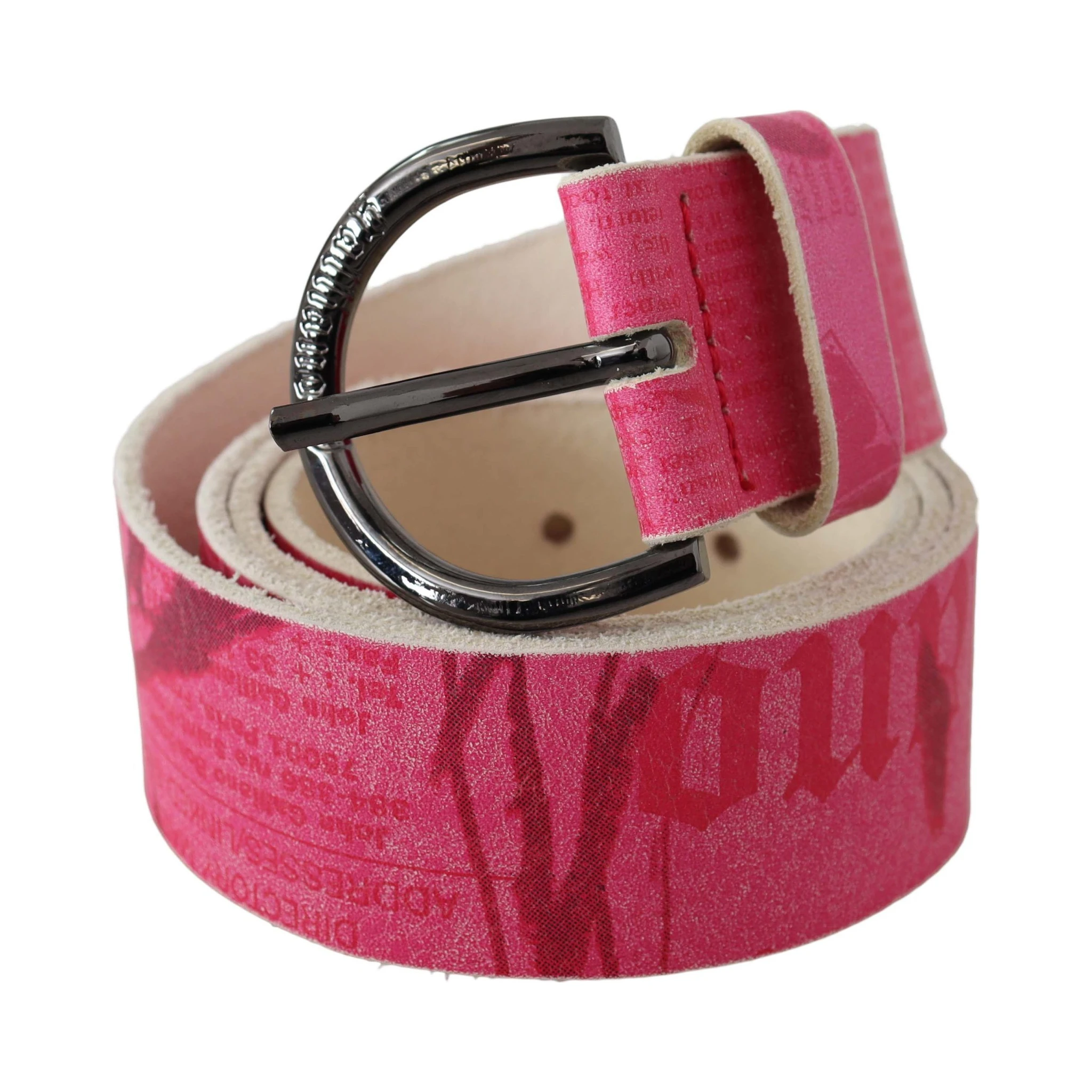 Pink Leather Letter Logo Design Round Buckle Belt