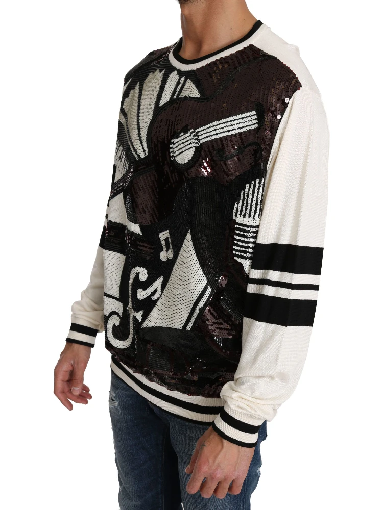 White Jazz Sequined Guitar Pullover Top Sweater alternative