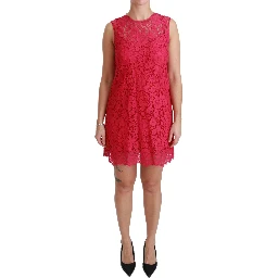 Pink Floral Lace Shift Gown Mini Dress