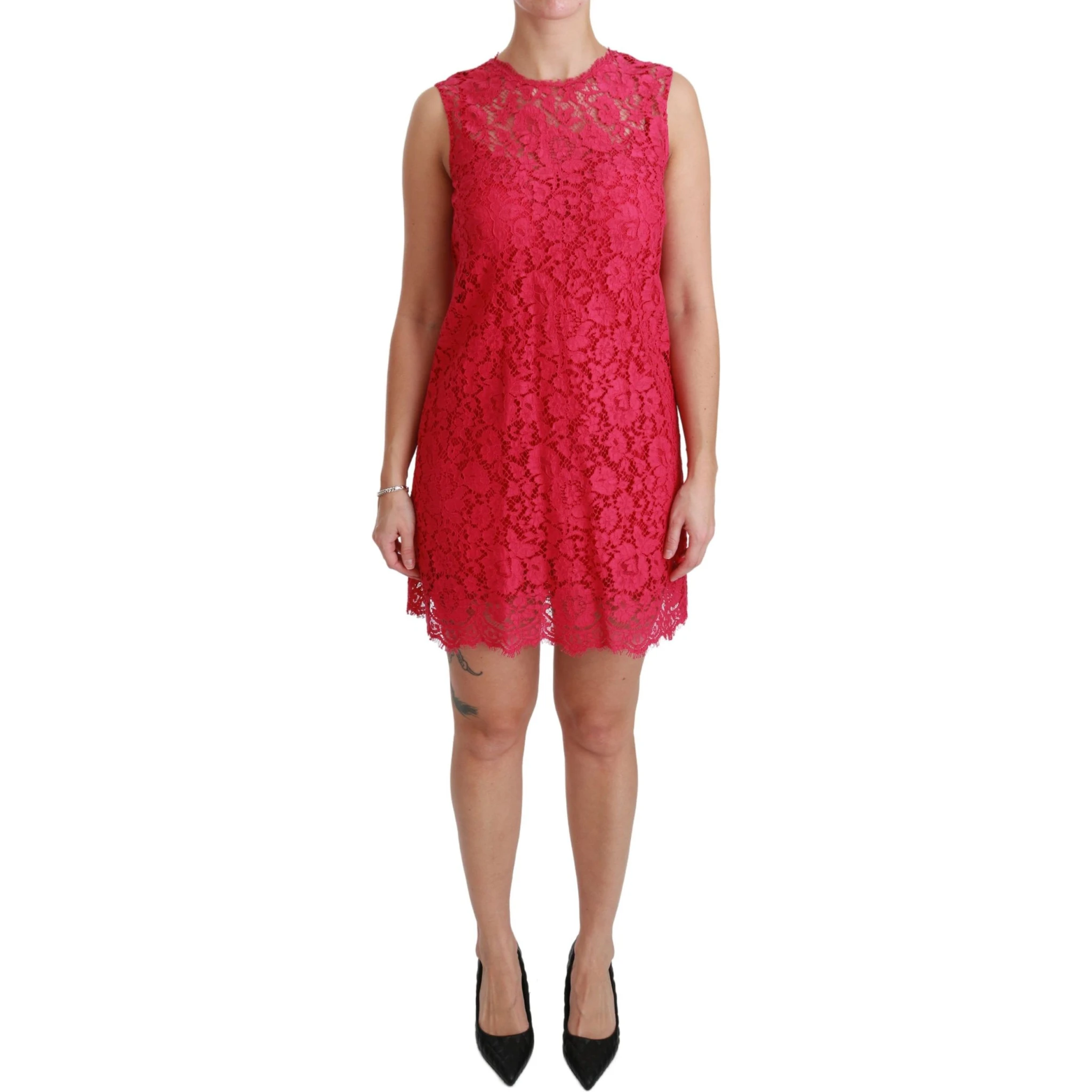 Pink Floral Lace Shift Gown Mini Dress
