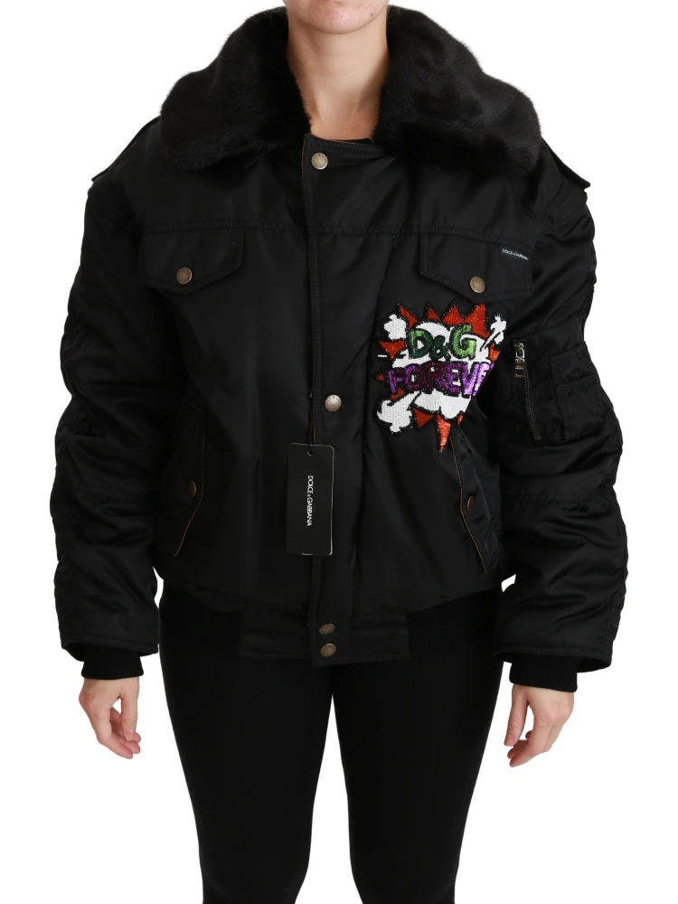 Black Queen Crown Sequined Bomber Jacket