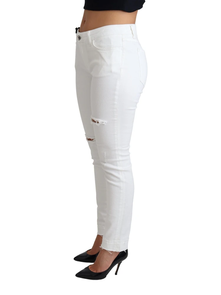 White Tattered Skinny Denim Cotton Stretch Jeans alternative