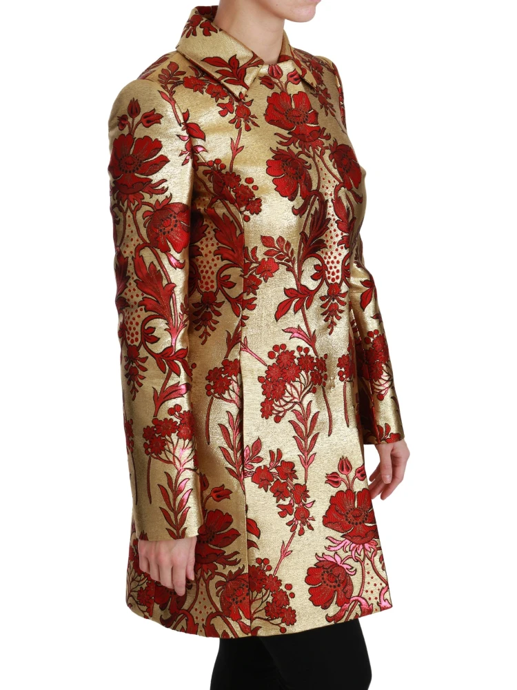 Red Gold Floral Brocade Cape Coat Jacket alternative
