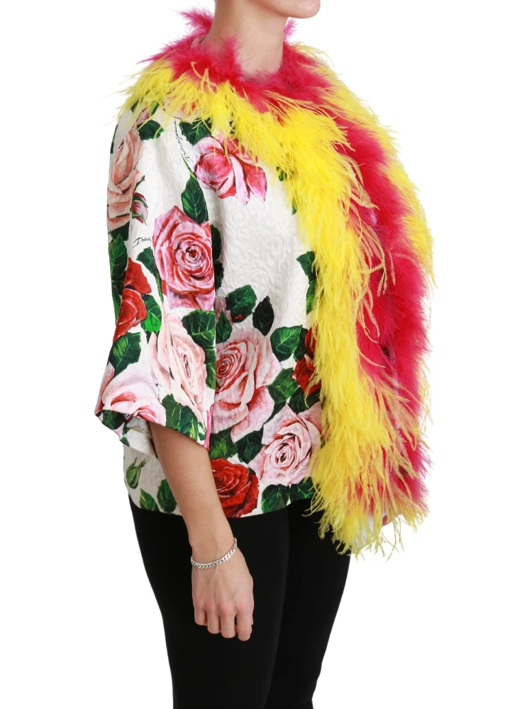 White Floral Coat Capte Fur Roses Jacket alternative