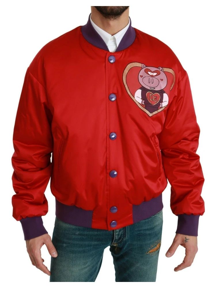 Red YEAR OF THE PIG Bomber Jacket