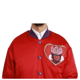 Red YEAR OF THE PIG Bomber Jacket