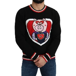 Black Cashmere Pig of the Year Pullover Sweater