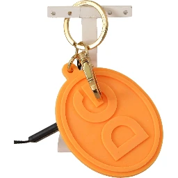 Orange Rubber DG Logo Gold Brass Metal Keychain
