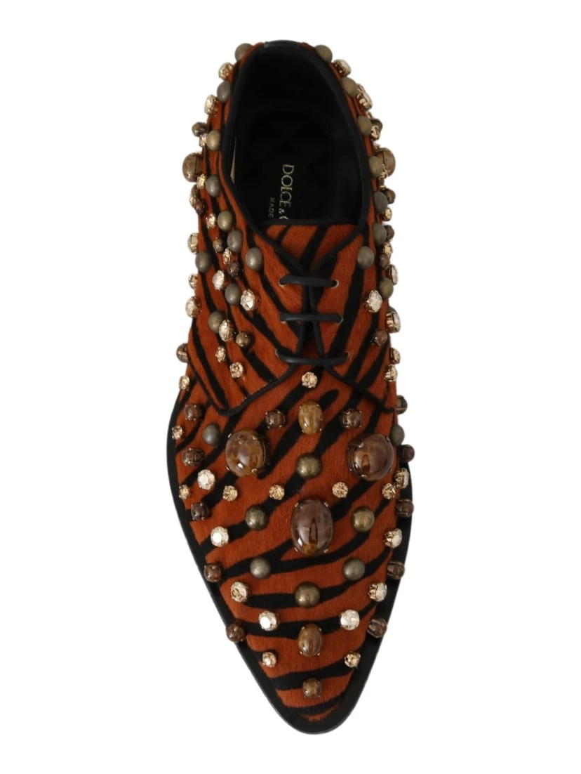 Orange Pony Hair Crystal Dress Broque Shoes