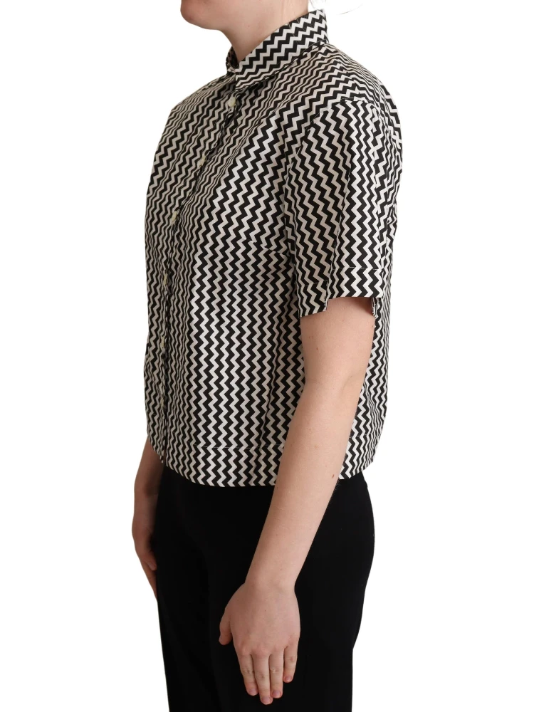 Black White Zigzag Collar Cotton Top Shirt alternative