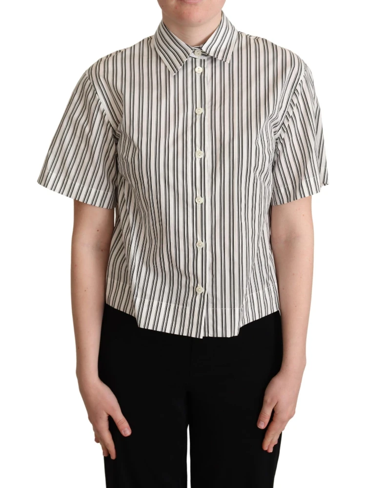 White Black Striped Shirt Blouse Top