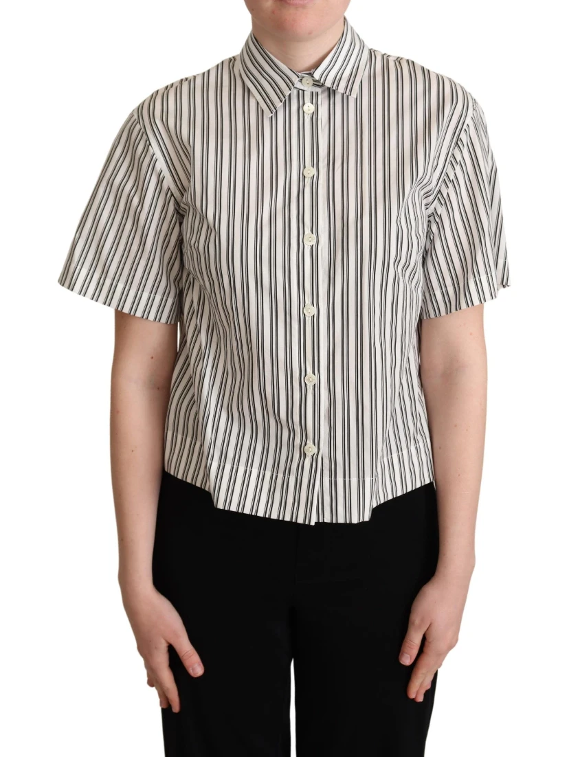 White Black Striped Shirt Blouse Top