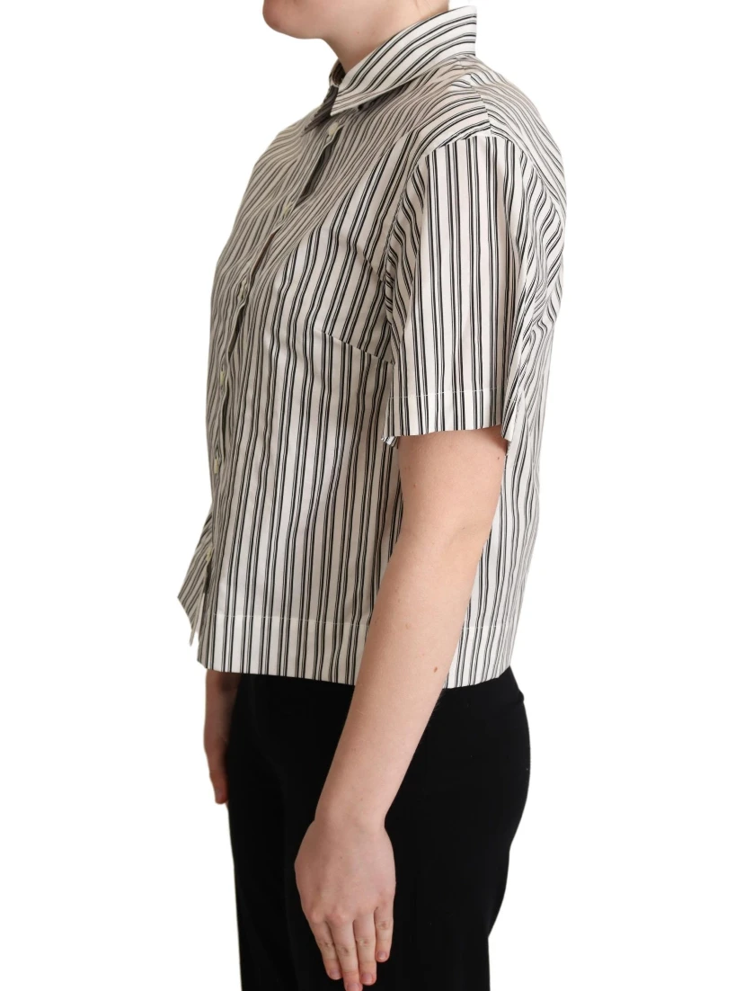 White Black Striped Shirt Blouse Top