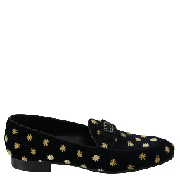 Blue Velvet Crown Slippers Loafers Shoes