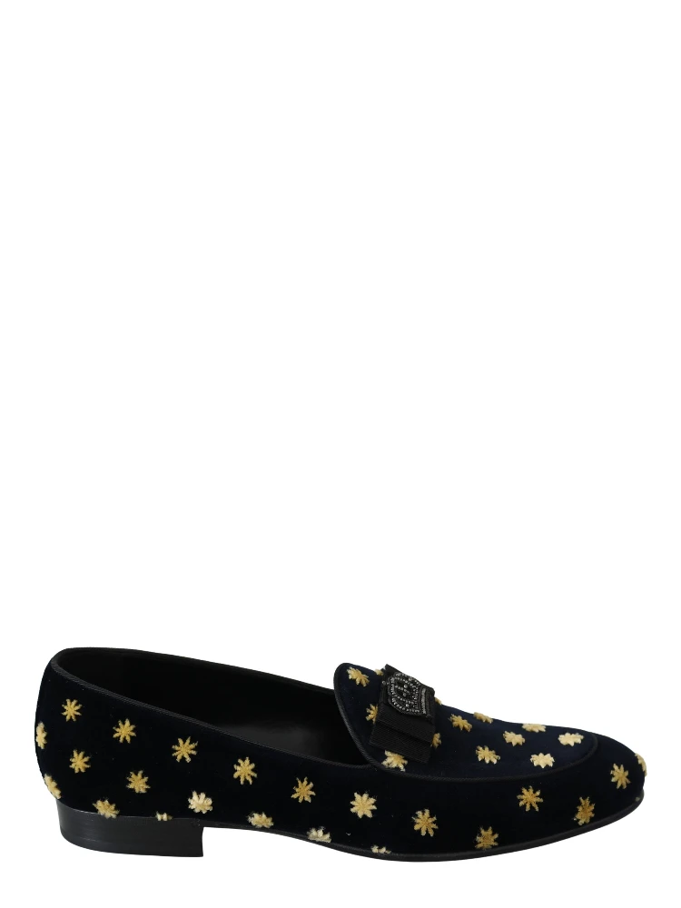 Blue Velvet Crown Slippers Loafers Shoes