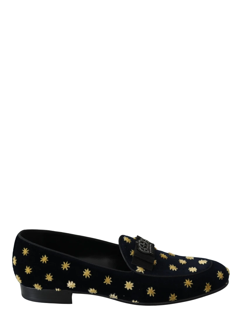 Blue Velvet Crown Slippers Loafers Shoes
