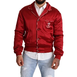 Red Silk Button DG Logo Bomber Jacket
