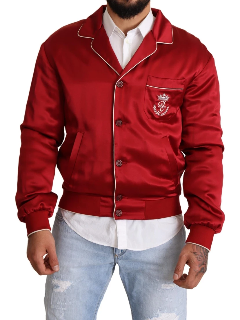 Red Silk Button DG Logo Bomber Jacket