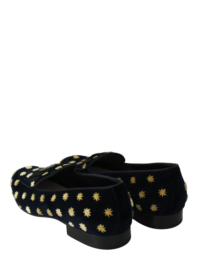 Blue Velvet Crown Slippers Loafers Shoes