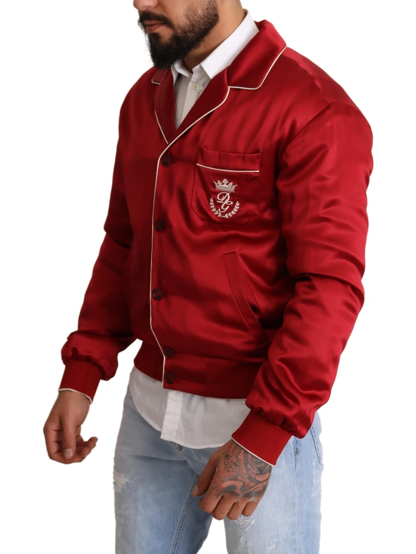 Red Silk Button DG Logo Bomber Jacket