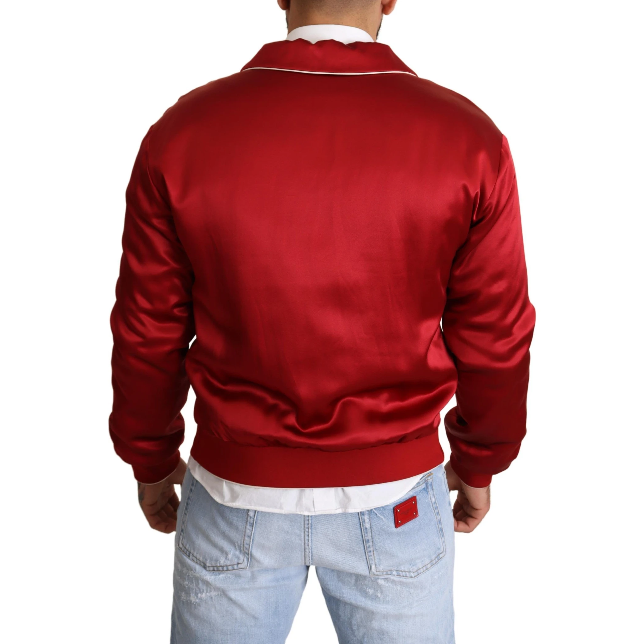 Red Silk Button DG Logo Bomber Jacket