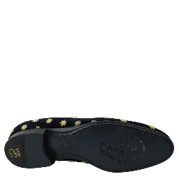 Blue Velvet Crown Slippers Loafers Shoes