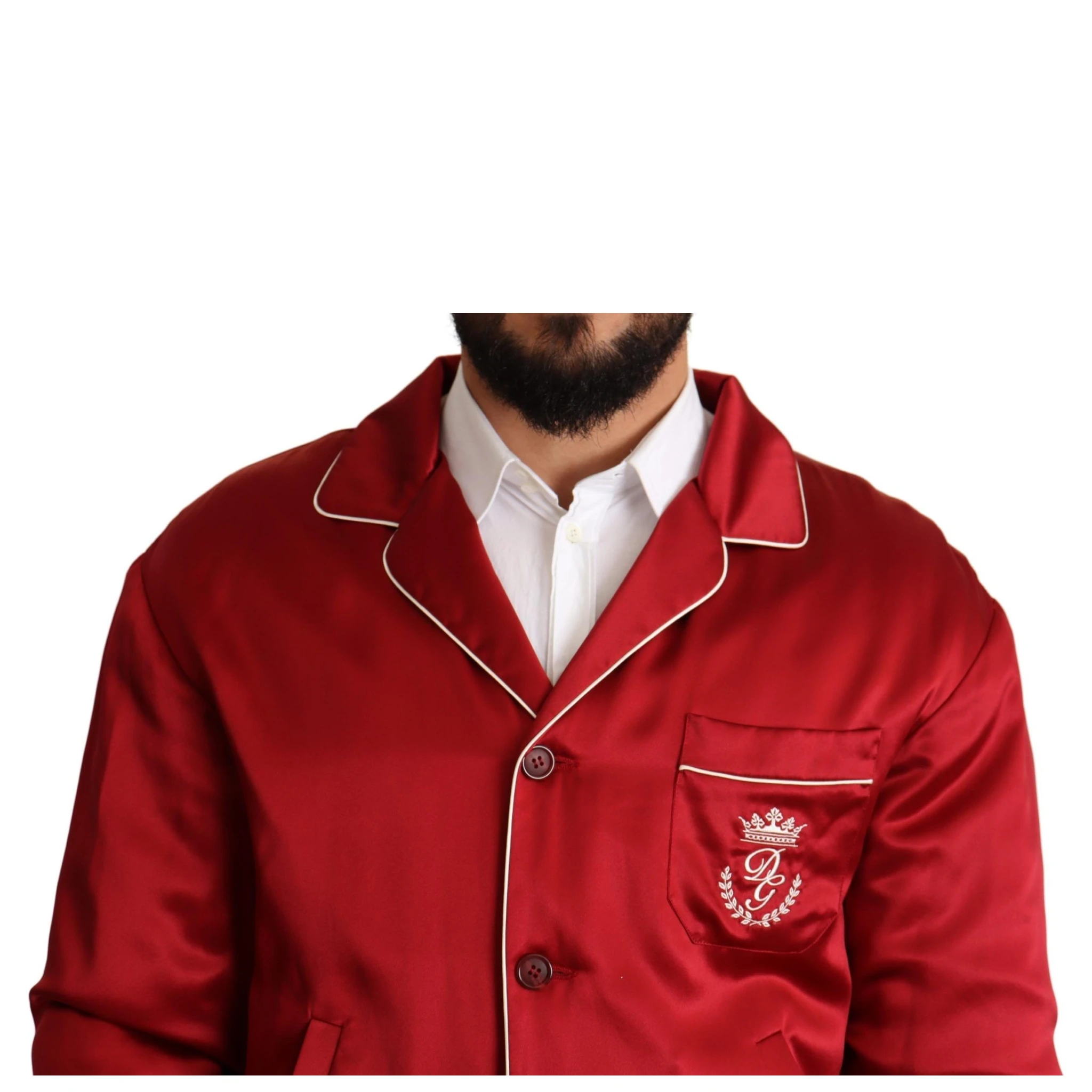 Red Silk Button DG Logo Bomber Jacket
