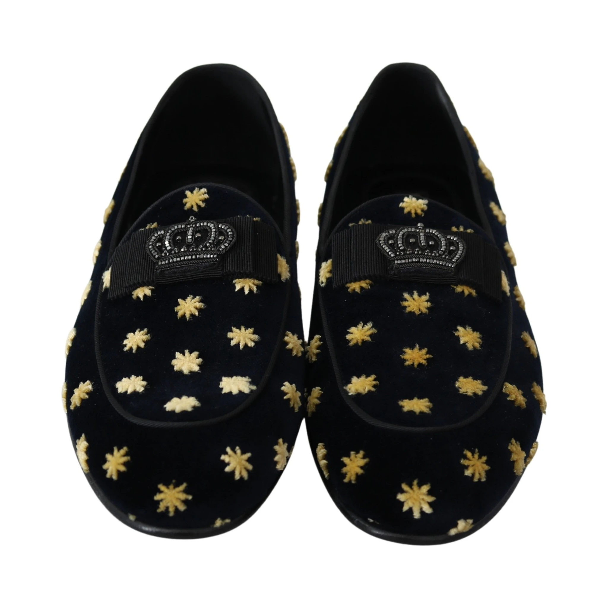 Blue Velvet Crown Slippers Loafers Shoes