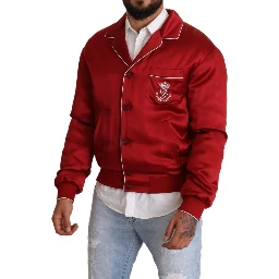 Red Silk Button DG Logo Bomber Jacket